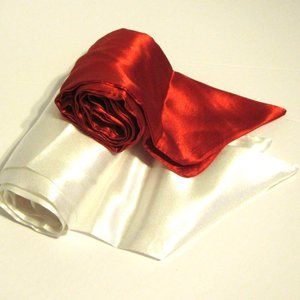 Lot of 2 Satin Finish Scarf Sash Belt, Red and White, 4-1/2 in x 66 in